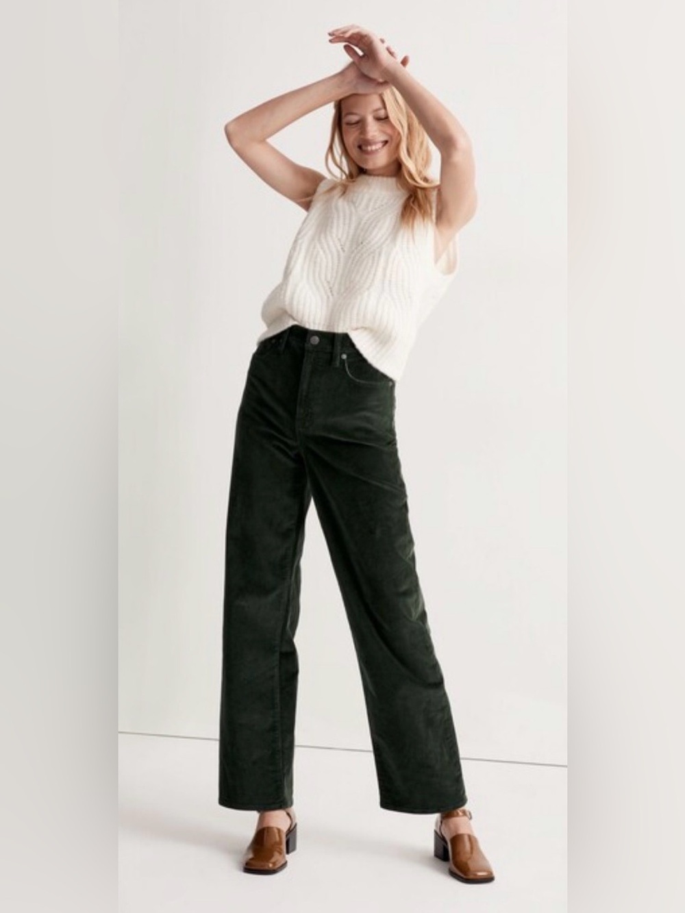 Madewell Perfect Vintage Wide Leg Corduroy Dark Green size 26 #1237 - Picture 2 of 8